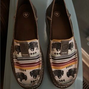 Ariat Brown Loafers with Southwestern Buffalo Design
